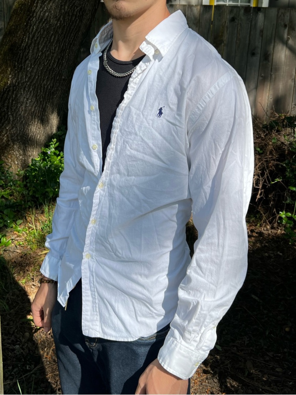 Ralph Lauren White Button-Down Shirt MEN CUSTOM FIT Navy Polo Logo long sleeve - Picture 6 of 10